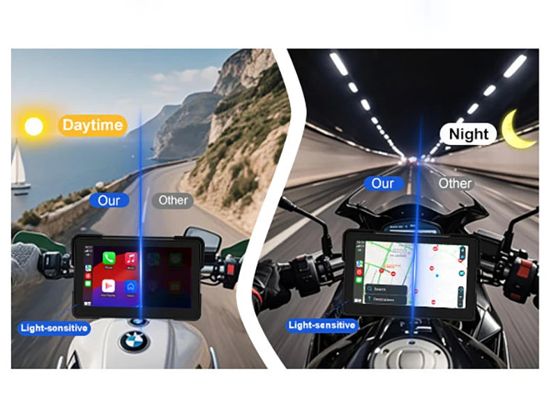7.0 inch Portable Motorcycle Navigation Display Screen Wireless CarPlay Motorcycle GPS Para Moto Android Auto Monitor Waterproof