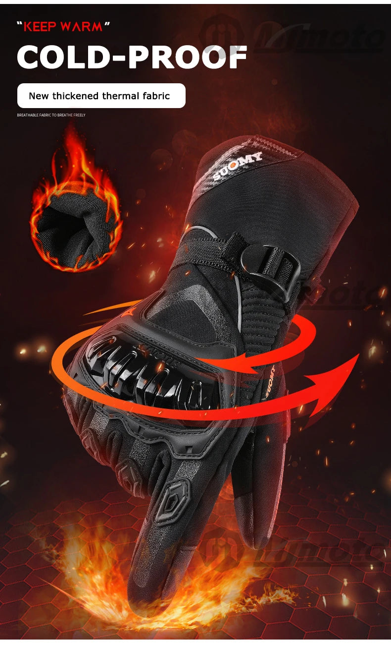 Winter Warm Motorcycle Gloves Windproof Waterproof Guantes Moto Motorbike Riding Gloves Touch Screen Moto Motocross Gloves Black