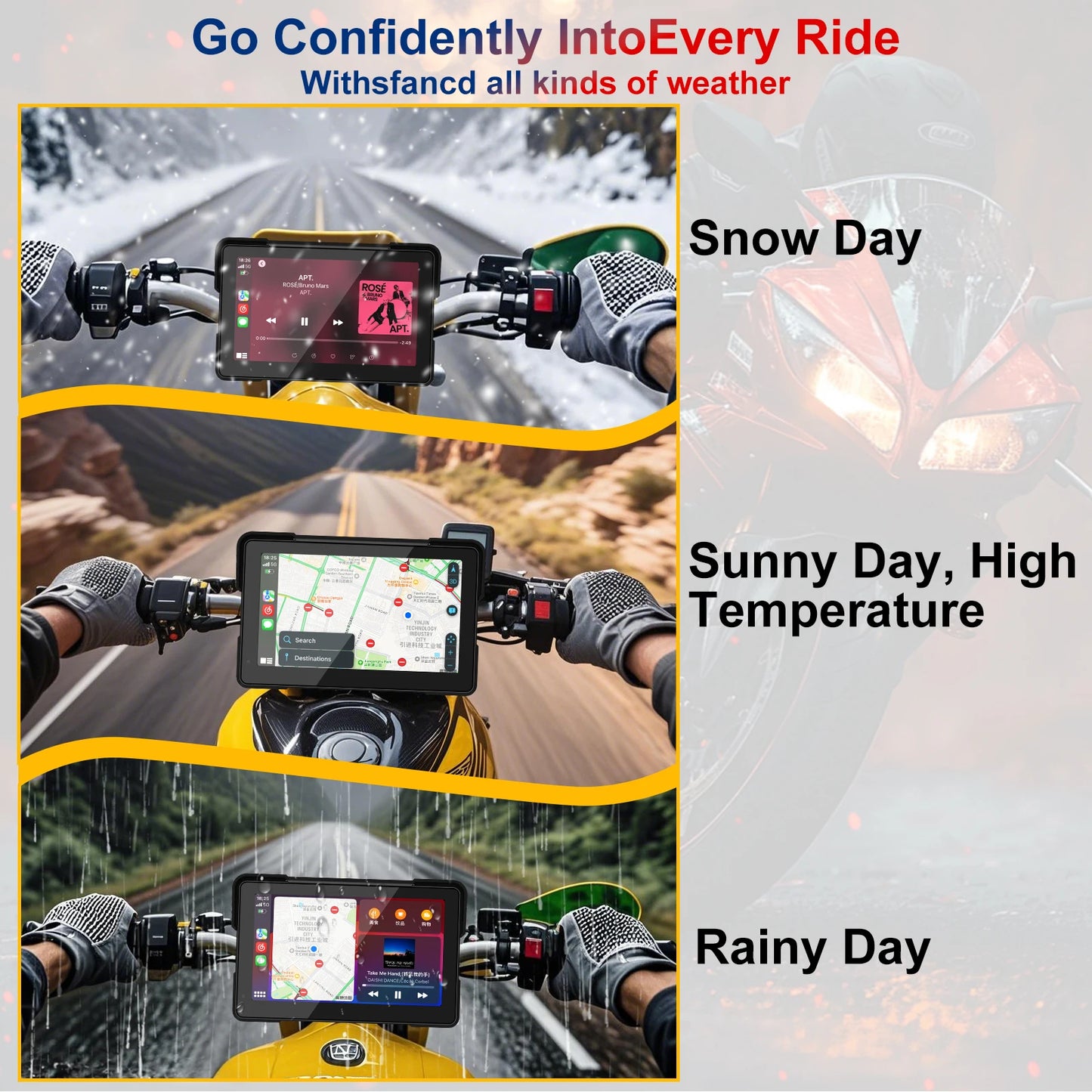 7.0 inch Portable Motorcycle Navigation Display Screen Wireless CarPlay Motorcycle GPS Para Moto Android Auto Monitor Waterproof