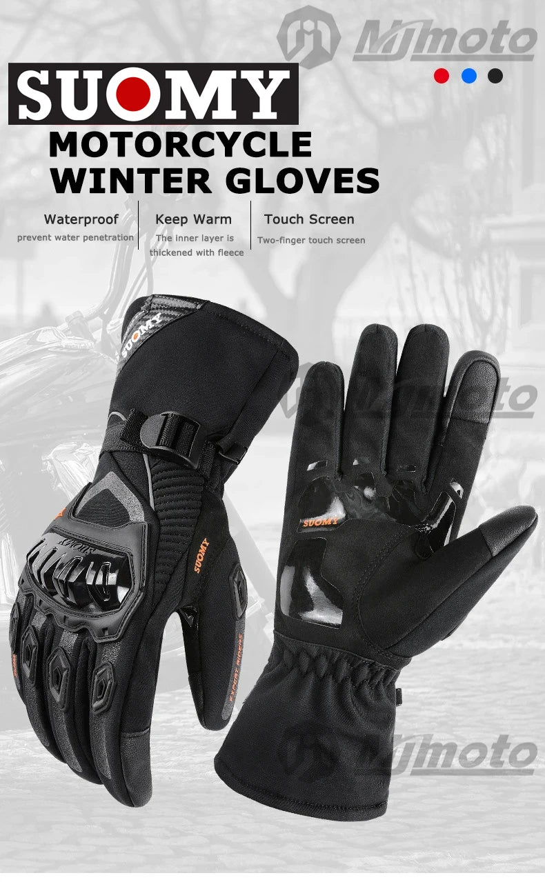 Winter Warm Motorcycle Gloves Windproof Waterproof Guantes Moto Motorbike Riding Gloves Touch Screen Moto Motocross Gloves Black