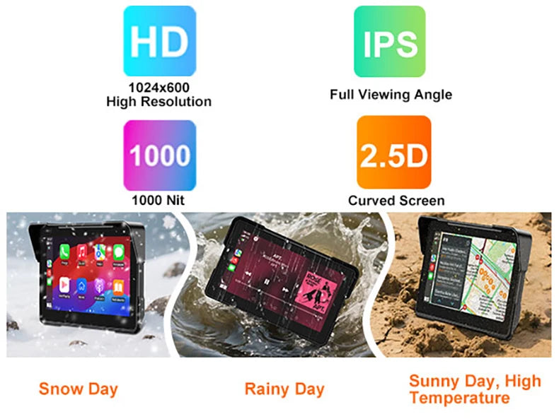 7.0 inch Portable Motorcycle Navigation Display Screen Wireless CarPlay Motorcycle GPS Para Moto Android Auto Monitor Waterproof