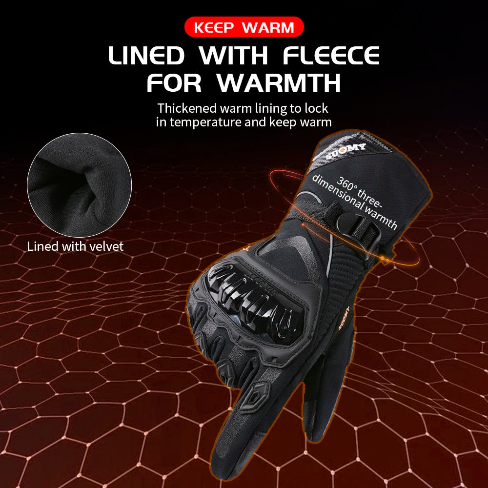 Winter Warm Motorcycle Gloves Windproof Waterproof Guantes Moto Motorbike Riding Gloves Touch Screen Moto Motocross Gloves Black