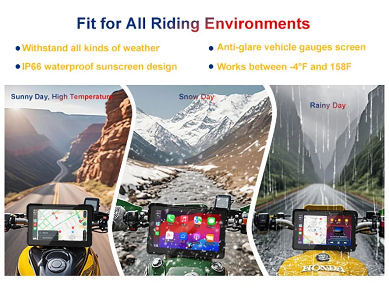 7.0 inch Portable Motorcycle Navigation Display Screen Wireless CarPlay Motorcycle GPS Para Moto Android Auto Monitor Waterproof