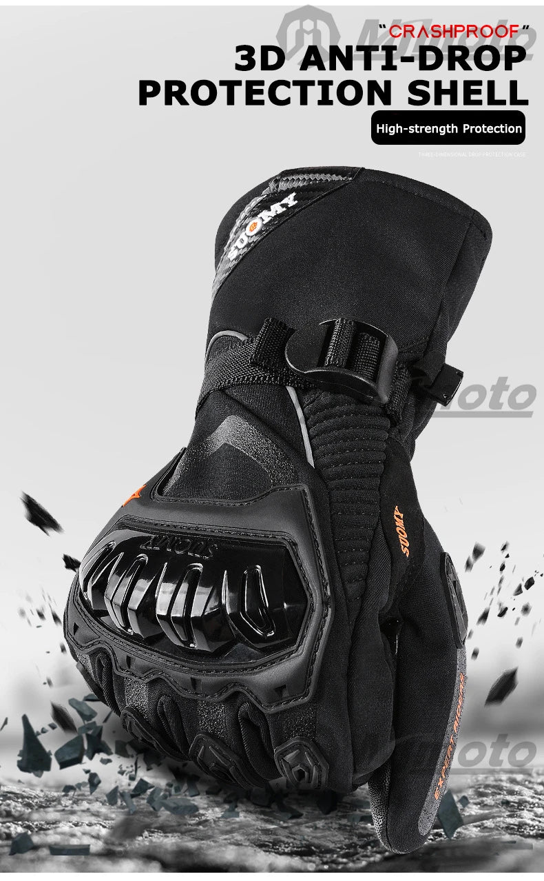 Winter Warm Motorcycle Gloves Windproof Waterproof Guantes Moto Motorbike Riding Gloves Touch Screen Moto Motocross Gloves Black