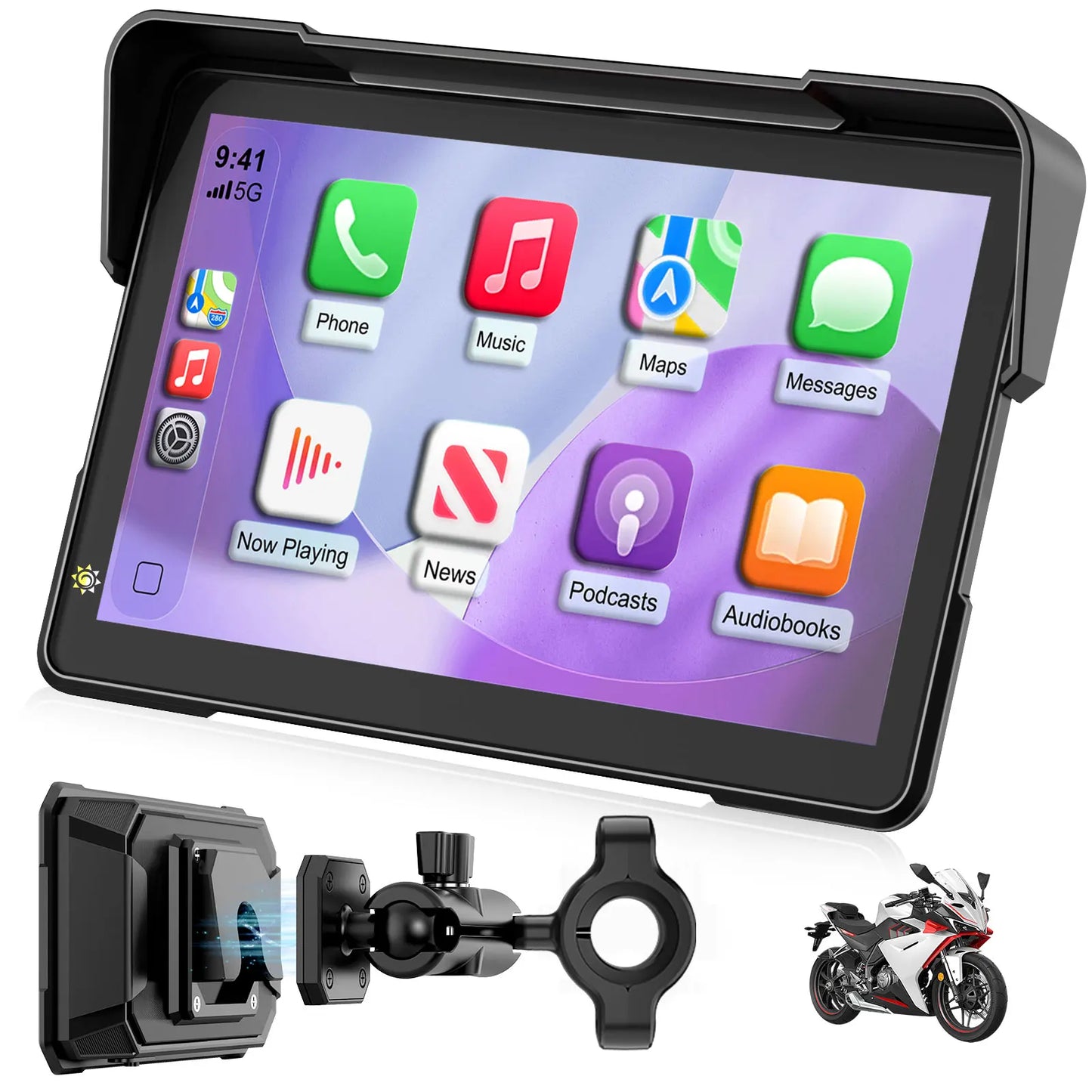 7.0 inch Portable Motorcycle Navigation Display Screen Wireless CarPlay Motorcycle GPS Para Moto Android Auto Monitor Waterproof