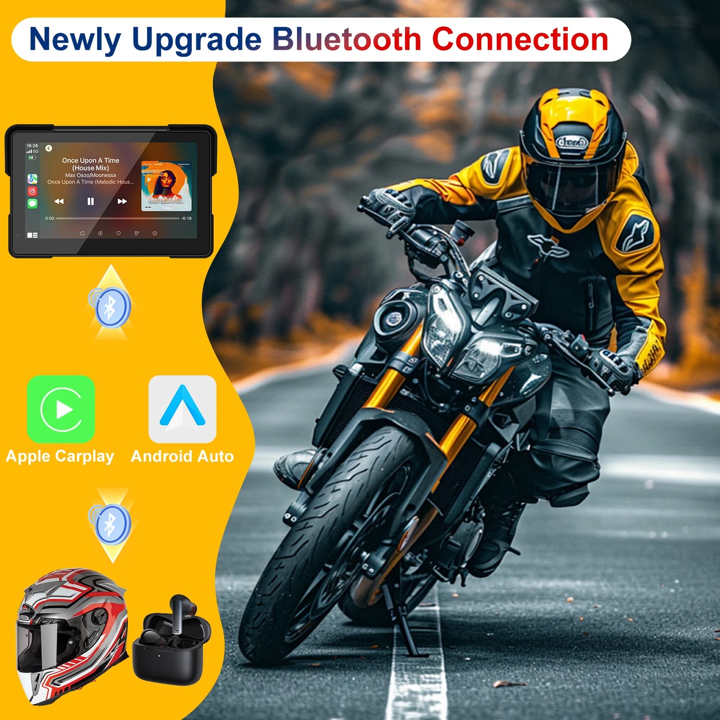 7.0 inch Portable Motorcycle Navigation Display Screen Wireless CarPlay Motorcycle GPS Para Moto Android Auto Monitor Waterproof