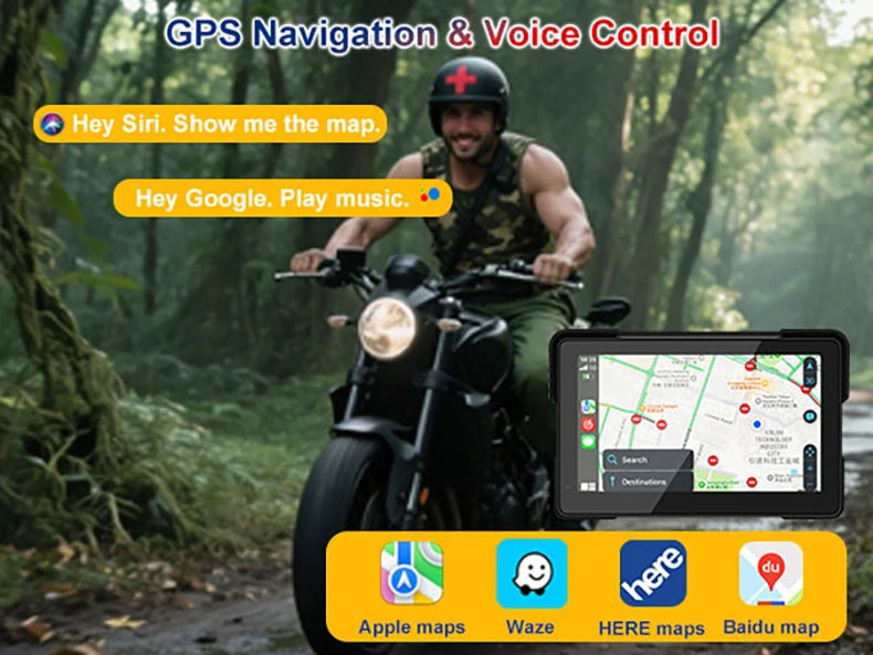 7.0 inch Portable Motorcycle Navigation Display Screen Wireless CarPlay Motorcycle GPS Para Moto Android Auto Monitor Waterproof