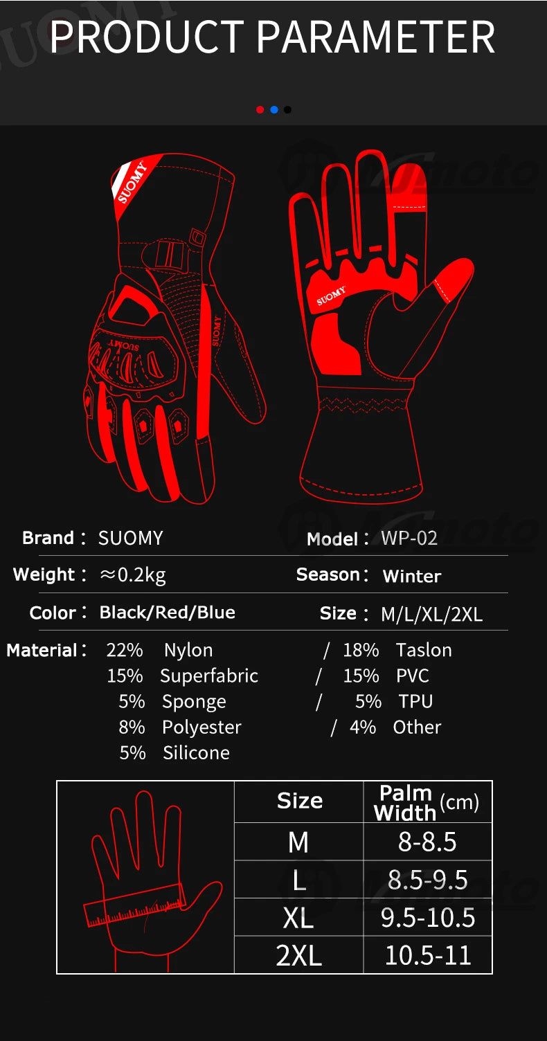Winter Warm Motorcycle Gloves Windproof Waterproof Guantes Moto Motorbike Riding Gloves Touch Screen Moto Motocross Gloves Black
